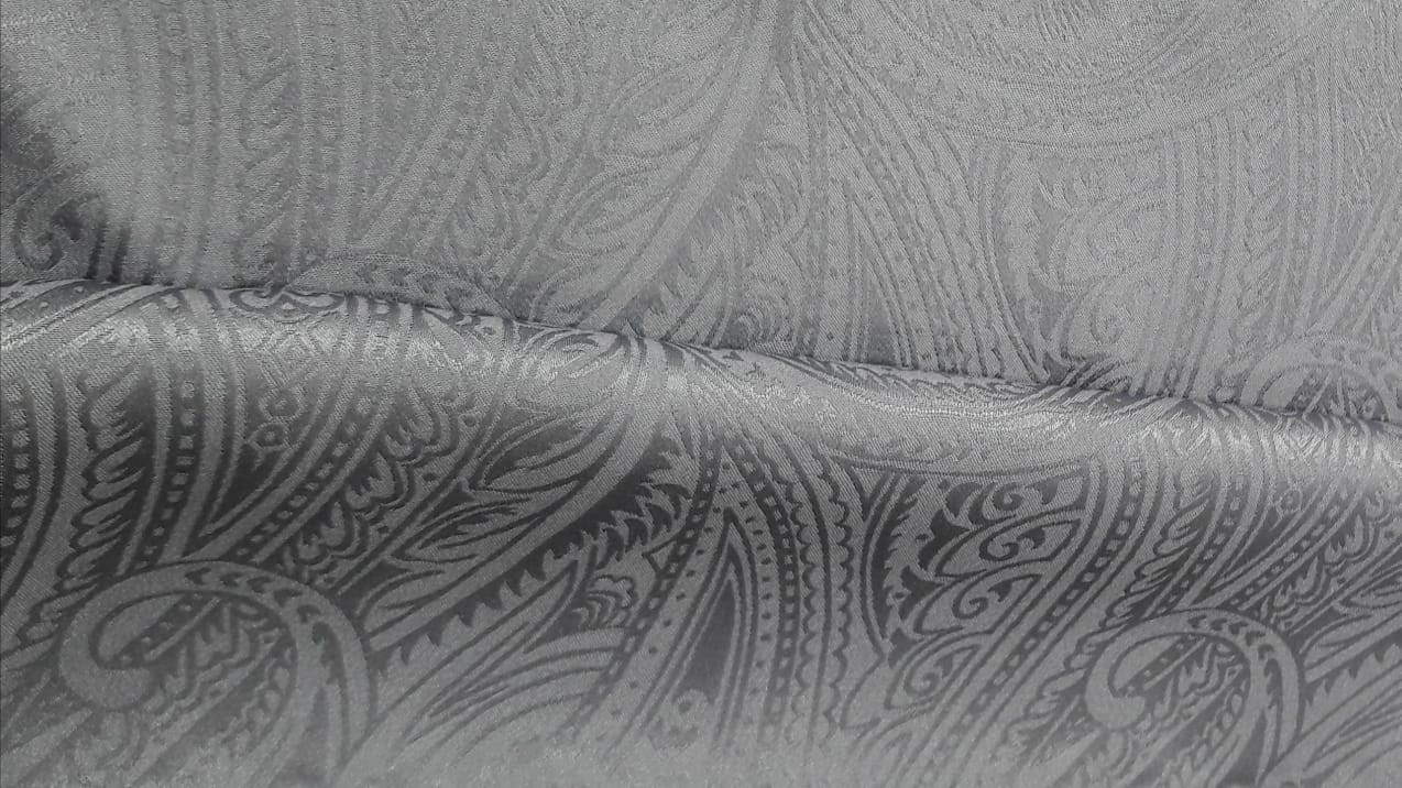 картинка Жаккард узор Пейсли, Серый серебристый, 140 см, 16 мм, 100% шелк от магазина Мир Шелка